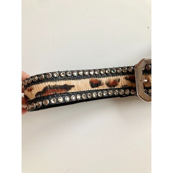 LEATHEROCK USA Leopard Ponyhair Studded Crystal Rhinestone Hip Belt, Size L36 - Picture 4 of 12